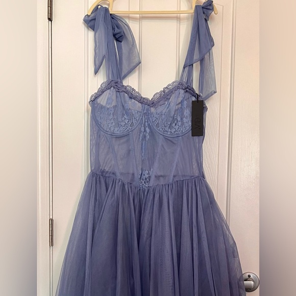 NWT Widow - Dolls Kill - Dance With Death Sleeveless Sheer Light Blue Lace Dress - Picture 2 of 5